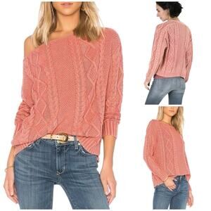 #T9 Callahan Revolve Enzyme Wash Rose Cable Knit Boat Neck Sweater $124